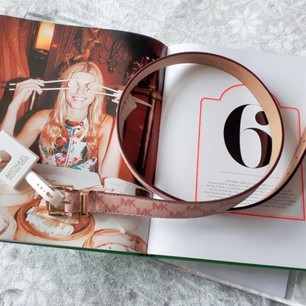 NWT MICHAEL Michael Kors pink monogram belt L